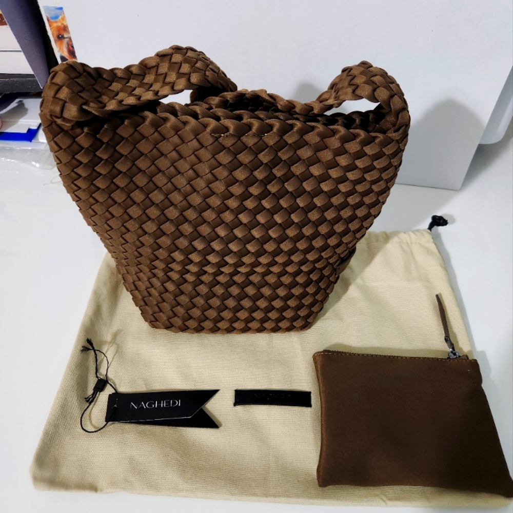 Naghedi Brown Woven Tote Bag with Pouch